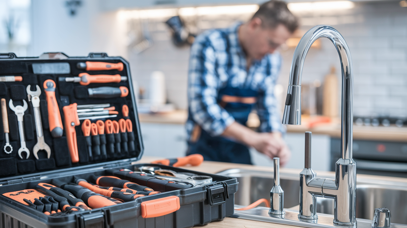 boite-outils-plombier-robinets-inox-cuisine