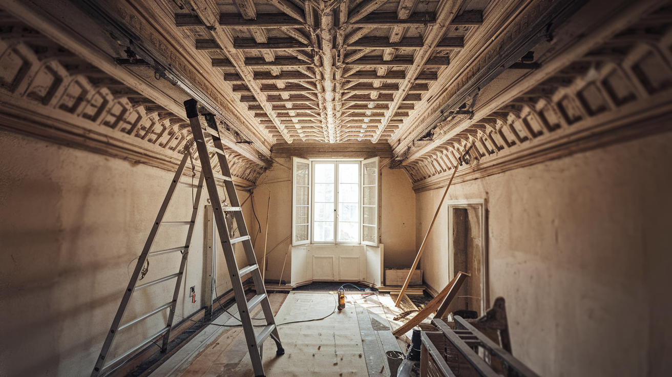 piece-ancienne-plafond-texture-outils-renovation