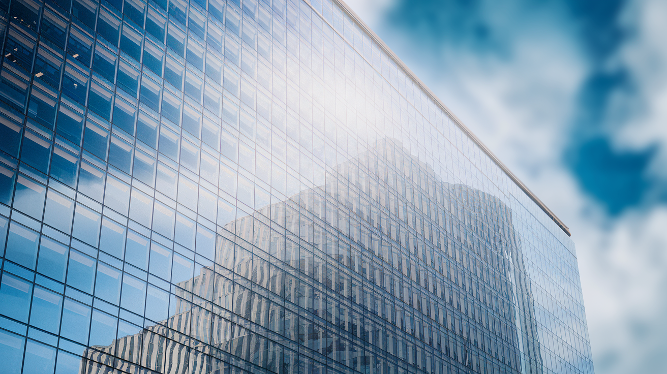 facade-verre-moderne-soleil-nuages
