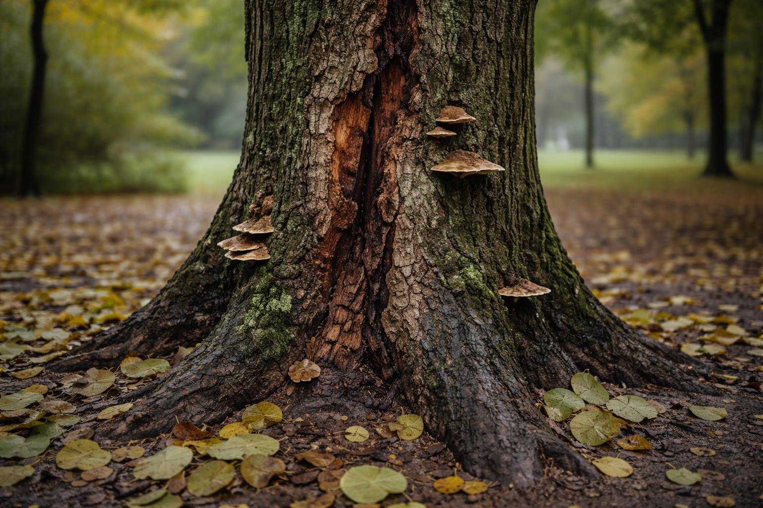 tronc-tilleul-malade-fissures-champignons