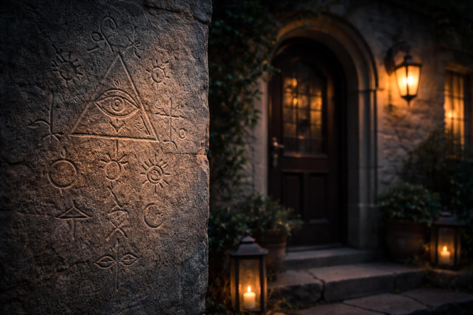 porte-entrée-symboles-mysterieux-crepuscule