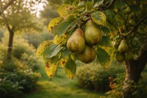 poirier-feuilles-jaunies-jardin-flou